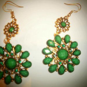 green dangle pierced earrings